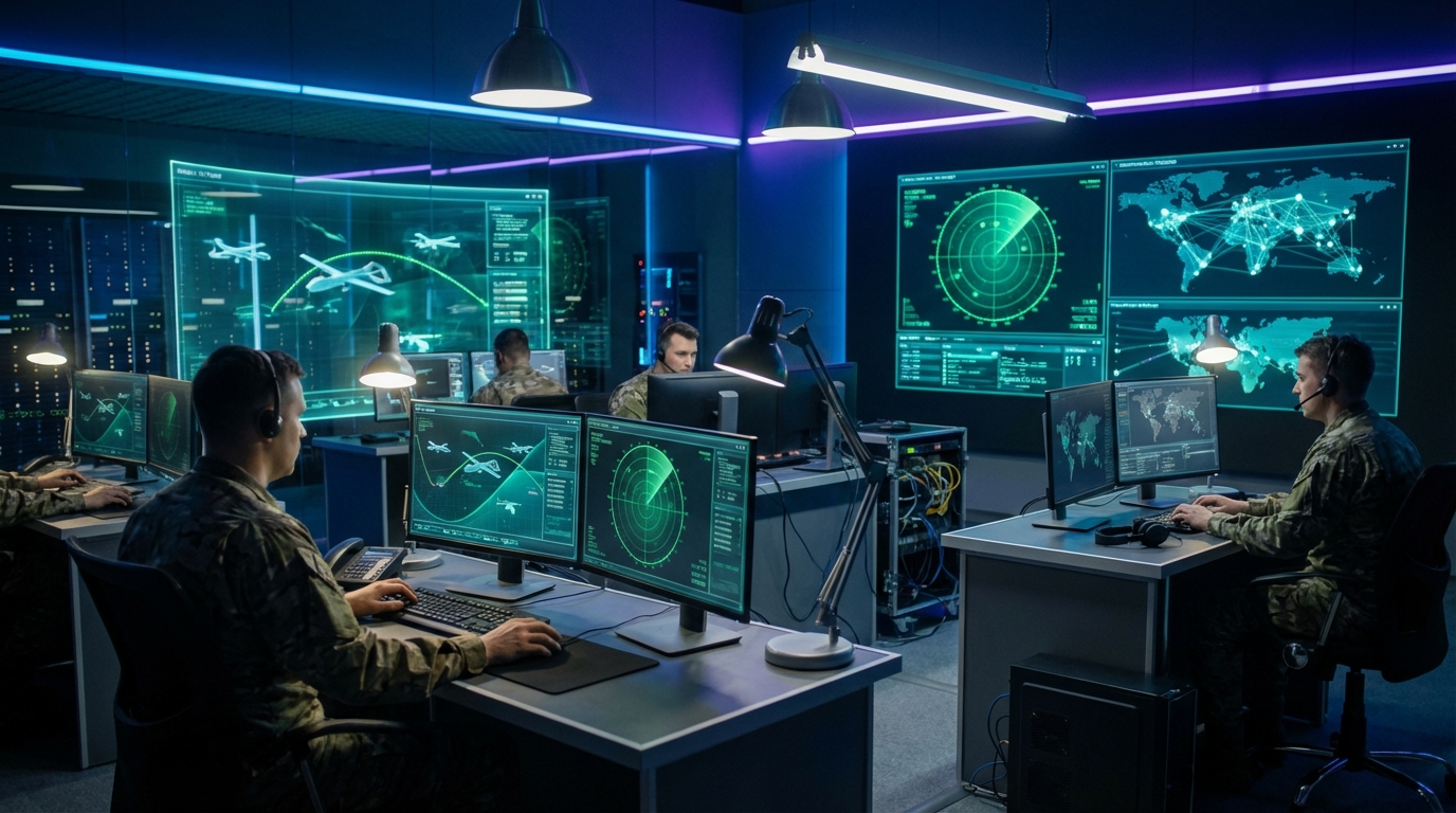 Military command center with holographic displays